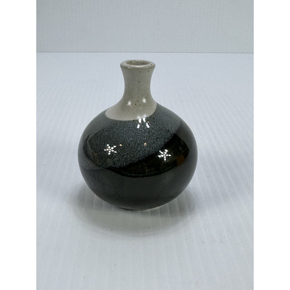Art Pottery Vase Small Stoneware Glazed in Gray‎ Green Earthtones 3.5"
